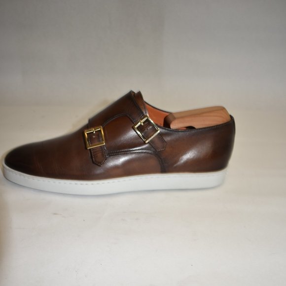 SANTONI Freemont Double Monk Strap Loafer Shoe Size 7.5 D US Brown - Picture 5 of 11